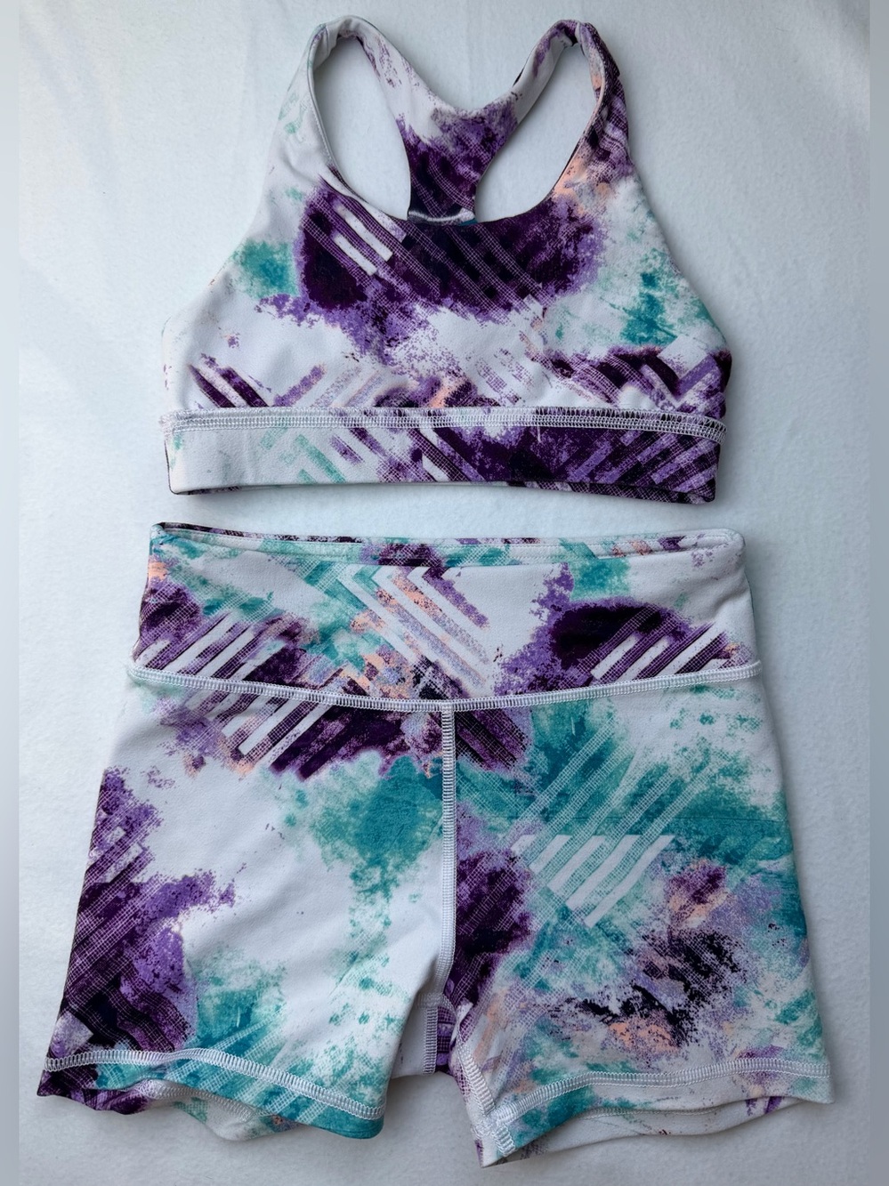 DSG Purple, Teal & White Girls Two-Piece Athletic Set - Racerback Top & shorts